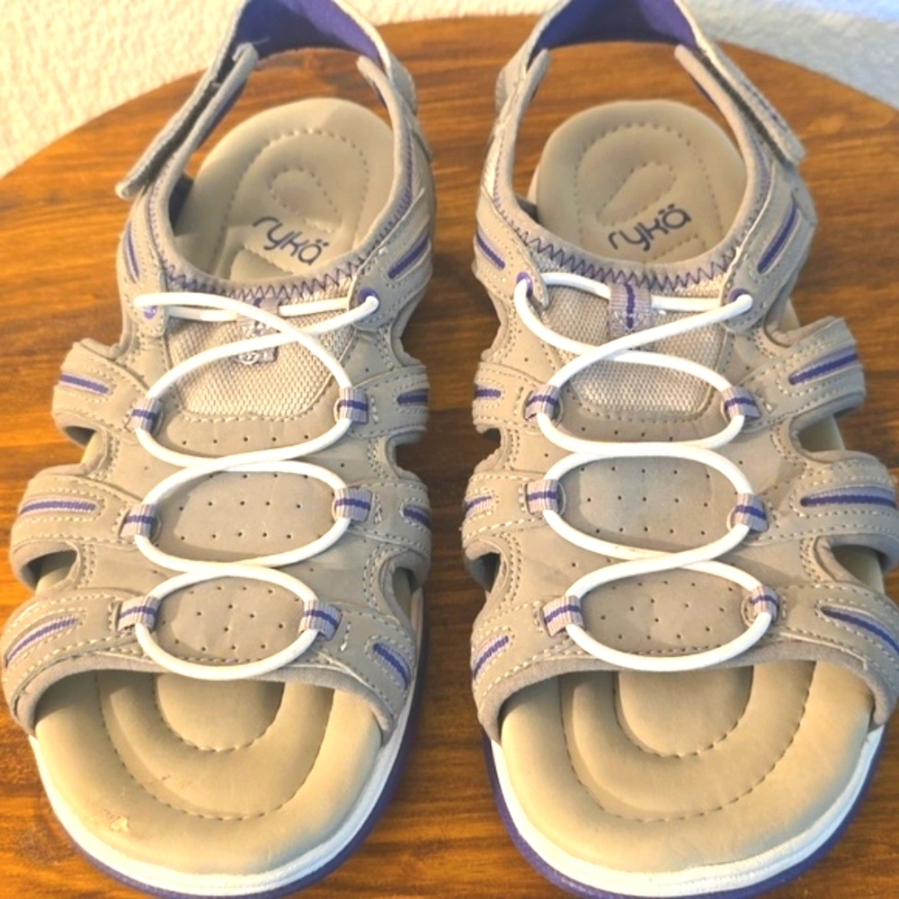 Ryka|Women's Light Gray and Purple Sandals Hiking Trail Swim Outdoor New! Sz.12M
